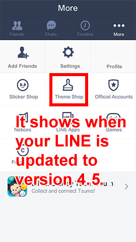 1 Theme Shop shows when LINE is updated to V 4.5