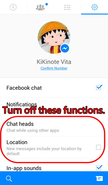 Turn off chat heads and location on FB messenger